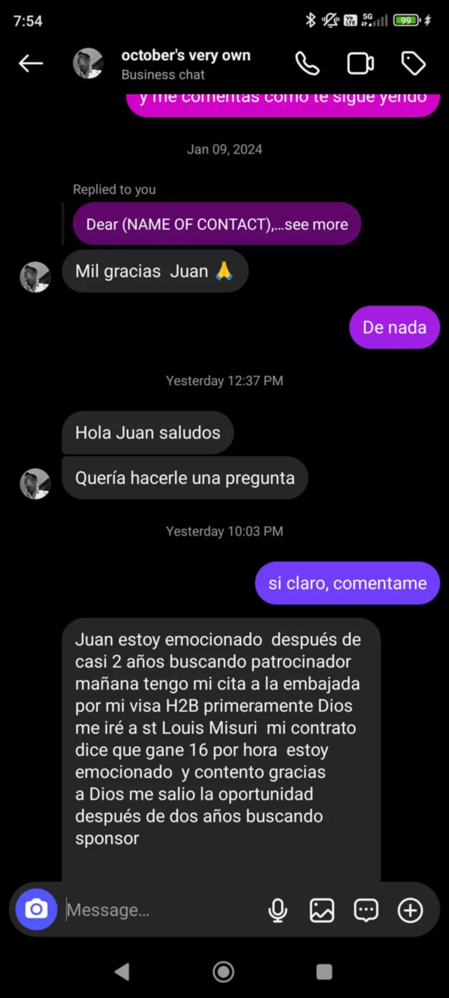 Mensaje de un alumno agradecido